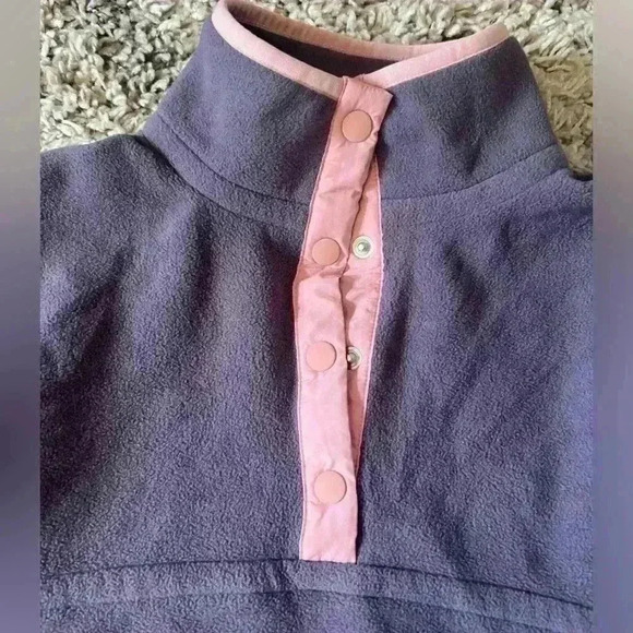 Athleta Girl Pullover Girls XS 6 Gray Fleece Pullover 1/4 Snap Pink Trim (G107) - Picture 4 of 5